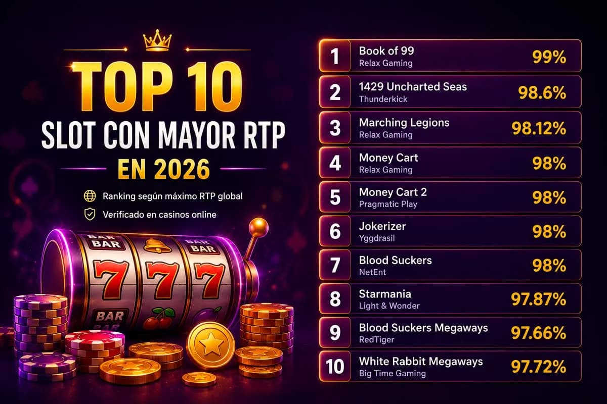 Las slots con mayor RTP en 2026: estos juegos destacan por sus porcentajes de retorno